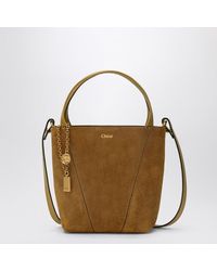 Chloé - Borsa tote spin piccola beige kaki in suede - Lyst