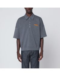 Bottega Veneta - Dark Polo Shirt With Intrecciato Detail - Lyst
