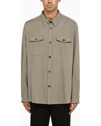 Ami Paris - Shirt With Pockets In Taupe Grey Wool - Lyst