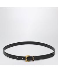 Saint Laurent - Schmaler Gürtel Cassandre Aus Genarbtem Schwarzem Leder - Lyst