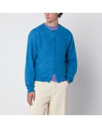 AURALEE - Blaue Strickjacke Mit Rundhalsausschnitt Aus Babyalpaka - Lyst