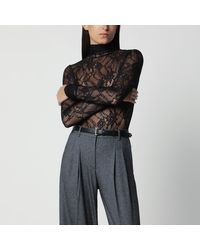 ANDAMANE - Semi-Sheer Lace Turtleneck Bodysuit - Lyst