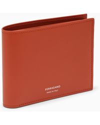 Ferragamo - Terracotta Coloured Leather Bi Fold Wallet With Logo - Lyst