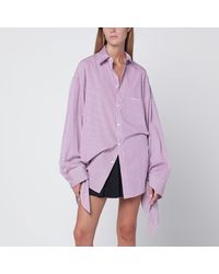Balenciaga - Weiß-Pflaumenfarbenes Gestreiftes Hemd Aus Baumwolle - Lyst