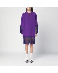 Valentino - Abito in seta con frange - Lyst