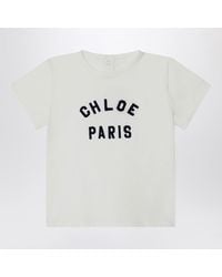 Chloé - Weißes Baumwoll-T-Shirt Mit Gesticktem Logo - Lyst