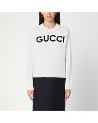 Gucci - Ivory Jumper With Logo Inlay - Lyst