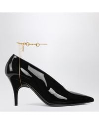 Gucci - Leather Décolletté Pumps With Jewel - Lyst