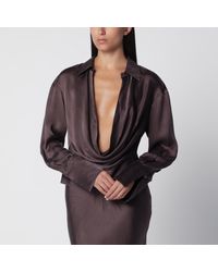 ANDAMANE - Deep Neckline Rouge Noir Satin Shirt - Lyst