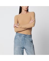 MM6 by Maison Margiela - Flesh-Tone Long-Sleeve Lycra Jersey Bodysuit - Lyst