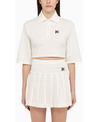 Palm Angels - Polo cropped bianca in cotone con logo - Lyst