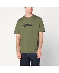 KENZO - Khaki Cotton T-Shirt With Logo - Lyst