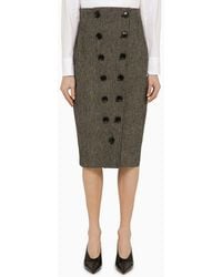 Alaïa - Linen Midi Skirt With Buttons - Lyst