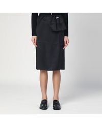 Prada - Gonna midi nera in seta con pouch - Lyst