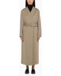 Calvin Klein - Grey Wool Coat With Belt - Lyst