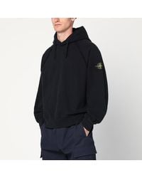 Stone Island - Felpa con cappuccio nera in cotone - Lyst