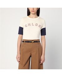 Chloé - T-shirt in lana e cotone con logo - Lyst