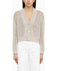 Roberto Collina - Pearl-coloured Knitted Cardigan In Cotton Blend - Lyst