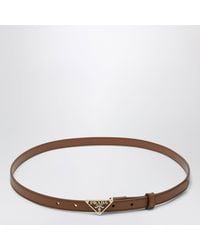 Prada - Cognac Saffiano Leather Belt With Triangle Logo - Lyst