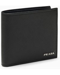 Prada - /blue Saffiano Wallet With Logo - Lyst