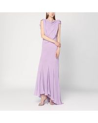 Alberta Ferretti - Abito lungo con ruches chiaro - Lyst
