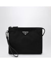 Prada - Pouch nera in re-nylon e saffiano - Lyst