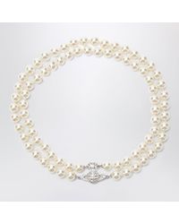Vivienne Westwood - Two-Strand Pearl Necklace With Orb Logo - Lyst