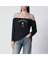 MM6 by Maison Margiela - Top With Logo Print And Sheer Insert - Lyst