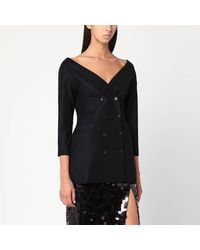 Alberta Ferretti - Veste Noire En Laine À Col En V - Lyst