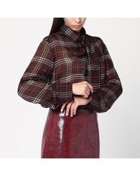 Saint Laurent - Camicia cassandre in crêpe di seta tartan - Lyst