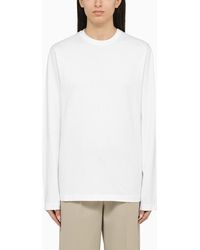 Sportmax - Langärmeliges Weißes T-Shirt Aus Baumwolle - Lyst