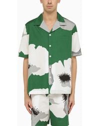 Valentino - Emerald Green/grey Cotton Flower Portrait Shirt - Lyst