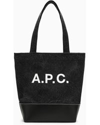 A.P.C. - Borsa tote piccola axel nera in cotone con logo - Lyst