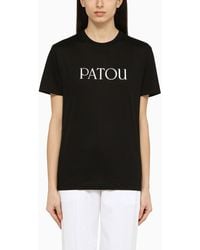 Patou - T-shirt nera in cotone con logo - Lyst