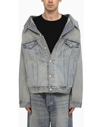 Balenciaga - Off Shoulder Light Denim Jacket - Lyst