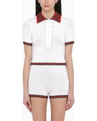 Gucci - Lace And Cotton Polo Shirt With Web Detail - Lyst