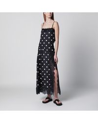 Sportmax - Robe Longue En Soie À Pois Avec Dentelle Noire - Lyst