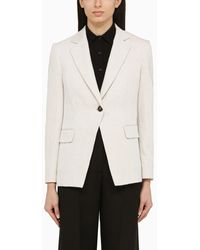Brunello Cucinelli - Chalk Coloured Single Breasted Jacket In Linen And Cotton - Lyst