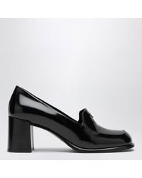Prada - Brushed Leather Heeled Loafers - Lyst