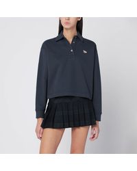 Maison Kitsuné - Felpa stile polo navy con patch logo - Lyst