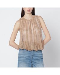 Sportmax - Camel Mesh Top With Crystals - Lyst