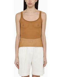 Max Mara - Leather-coloured Ribbed Silk Tank Top - Lyst
