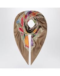Gucci - Wool And Silk Shawl With Flora And Gg Print - Lyst