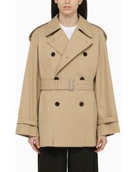Burberry - Short Double-breasted Beige Trench Coat With Belt - Lyst