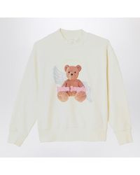 Palm Angels - Ivory Cotton Sweatshirt With Logo Print - Lyst