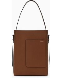 Valextra - Medium Chocolate-Coloured Leather Bucket Bag - Lyst