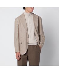 Brunello Cucinelli - Camel Prince Of Wales Check Single-Breasted Jacket - Lyst