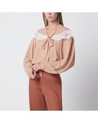 Chloé - Biscuit Silk And Lace Shirt - Lyst