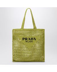 Prada Two-Tone Raffia Shopping Bag in Blue | Lyst UK