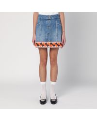 Valentino - Denim Mini Skirt With Jacquard Trim - Lyst